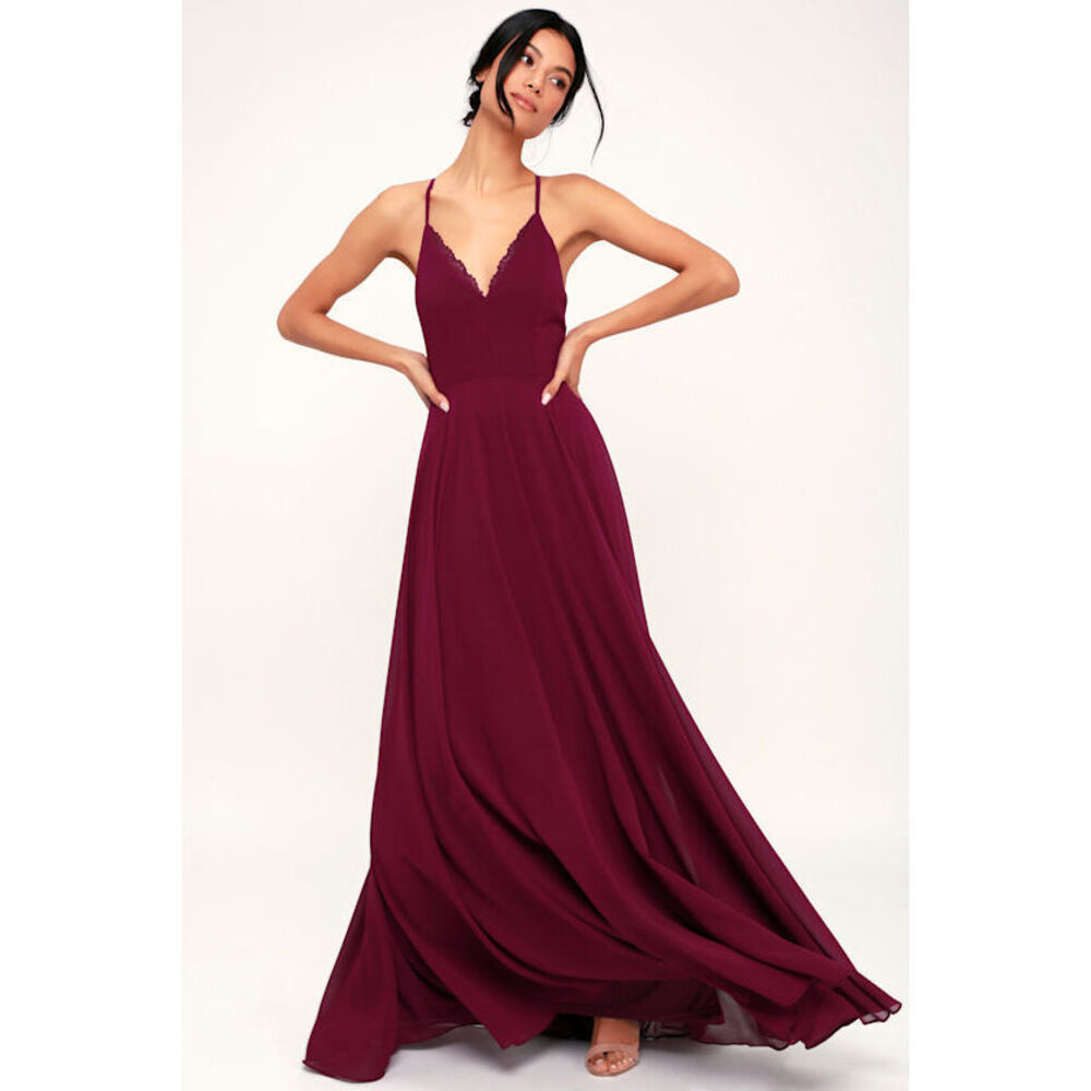 Lulus Remember Tonight Burgundy Lace-up Maxi Dress Red - Size M